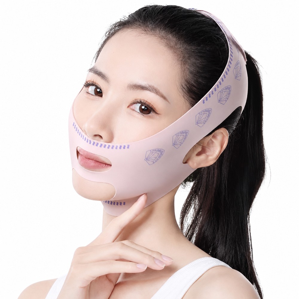 Silicone V-line face lifting mask, elastic compression design, skin-friendly, breathable and reusable, helps tighten facial contours for a slimmer V-shaped face.