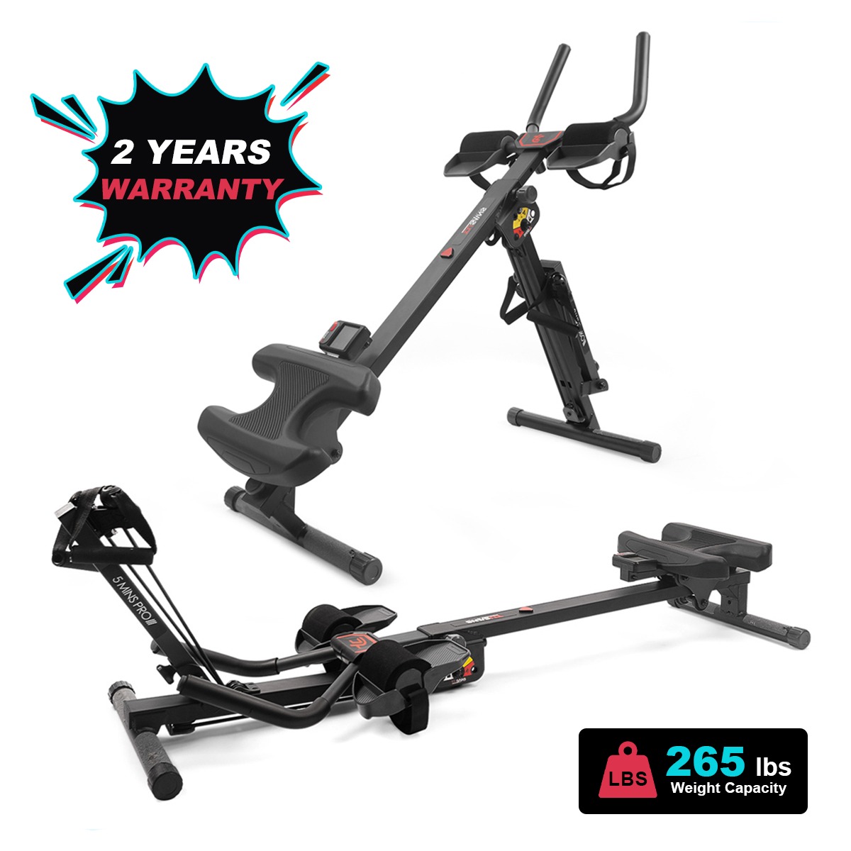 3 in 1 TOUSAINS Foldable Ab Trainer and Rowing Machine with Adjustable Height,Resistance Levels  for Full Body Home Workout