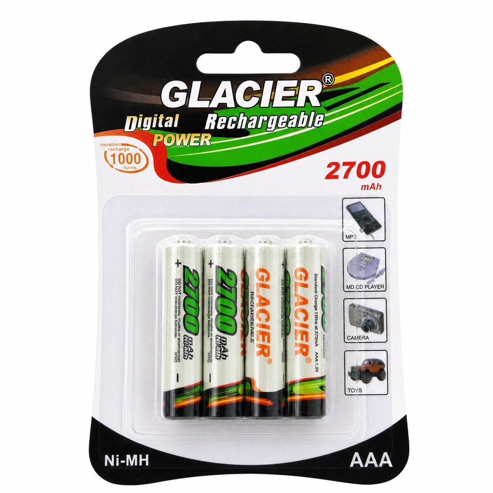AAA 2700mAh Ni-MH rechargeable battery,recyclable, for toys, cameras, remote controls.