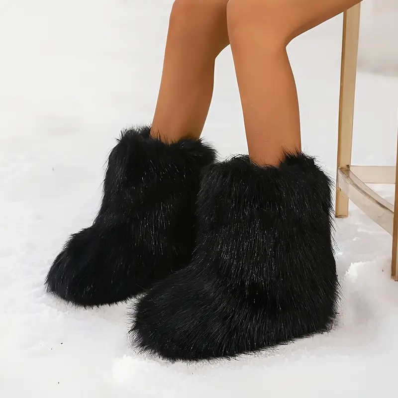 Y2K Fashion Snow Boots for Women - Waterproof & Non-Slip Sole with Fluffy Fur Lining, Warm Winter Boots for College & Office (Trendy & Versatile)