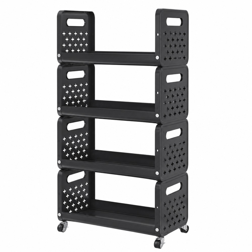 4-tier rolling kitchen storage rack with hollow panels, widened large capacity for fruit, vegetable and kitchenware storage