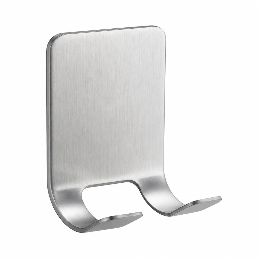 No-drill 304 stainless steel razor holder with wall-mounted double hook design, stably storing razors and facial cleansing brushes in bathrooms