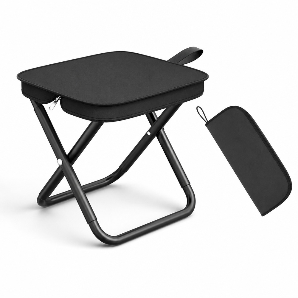 Multi-functional Folding Stool with Zipper Storage Pocket, One-Touch Foldable for Easy Storage, Ideal for Outdoor Trips and Indoor Use as a Shoe Bench.