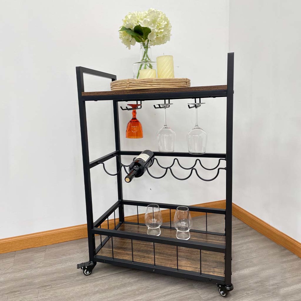 Sturdy and spacious three-tiered wine trolley, perfect for kitchens ...