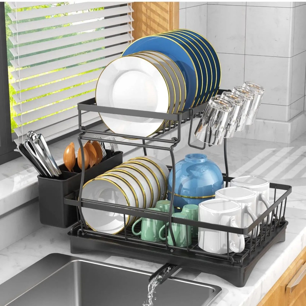 Multifunctional Dish Rack 2 Tier Stainless Steel Kitchen Organizer with ...