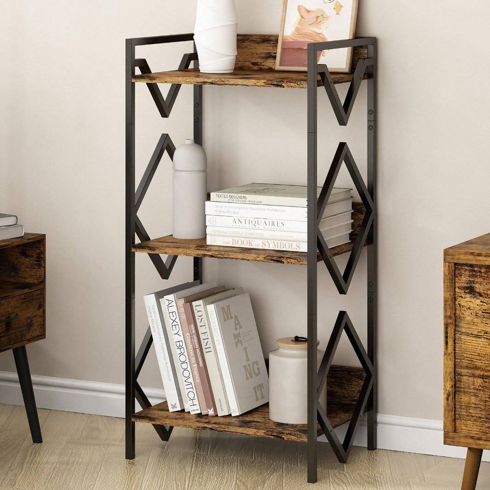 The rhombus-shaped four-tier side bookshelf forms a unique visual charm ...