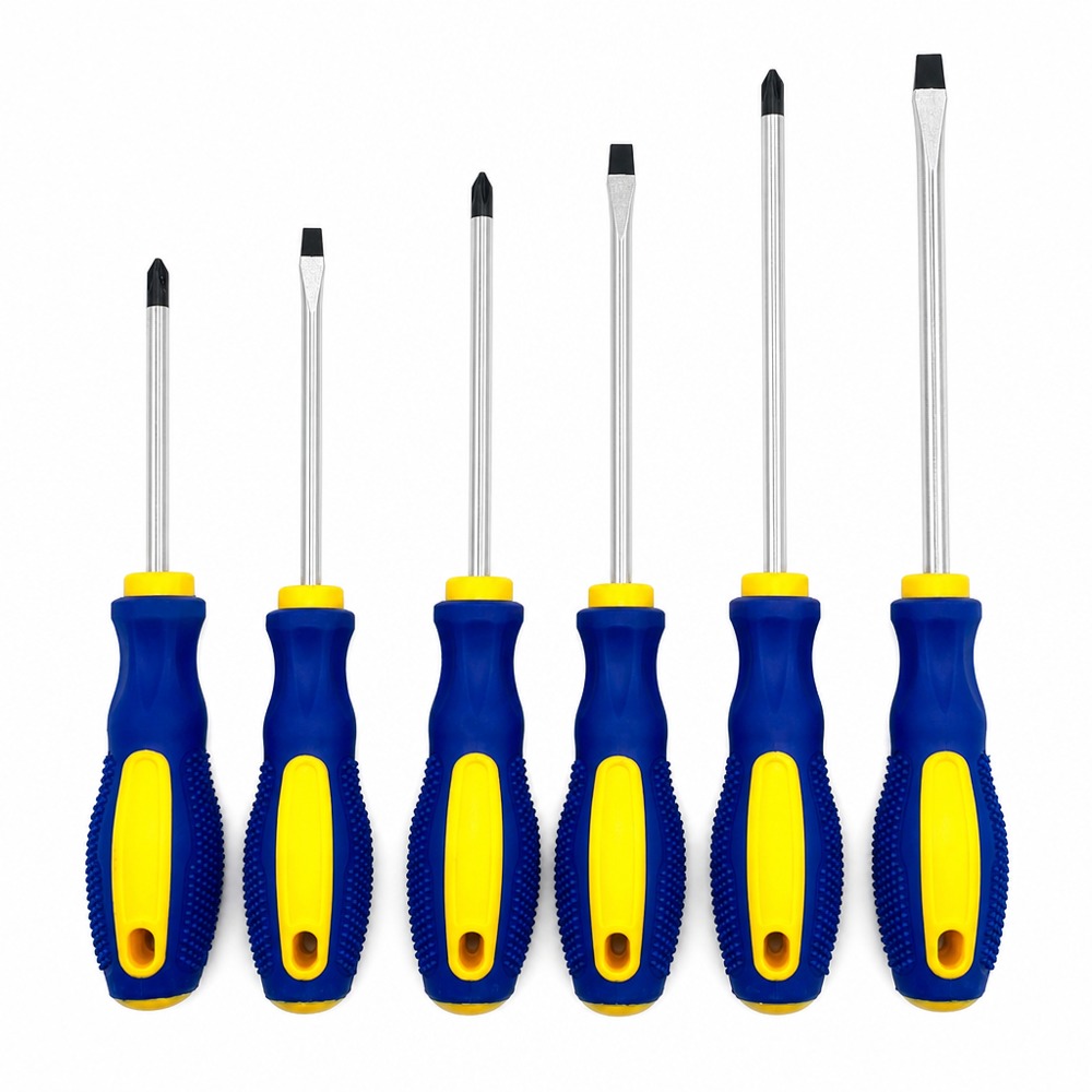 Big non-slip handle screwdriver set, 2pcs each of 4/5/6 inch, slotted & phillips for household repair