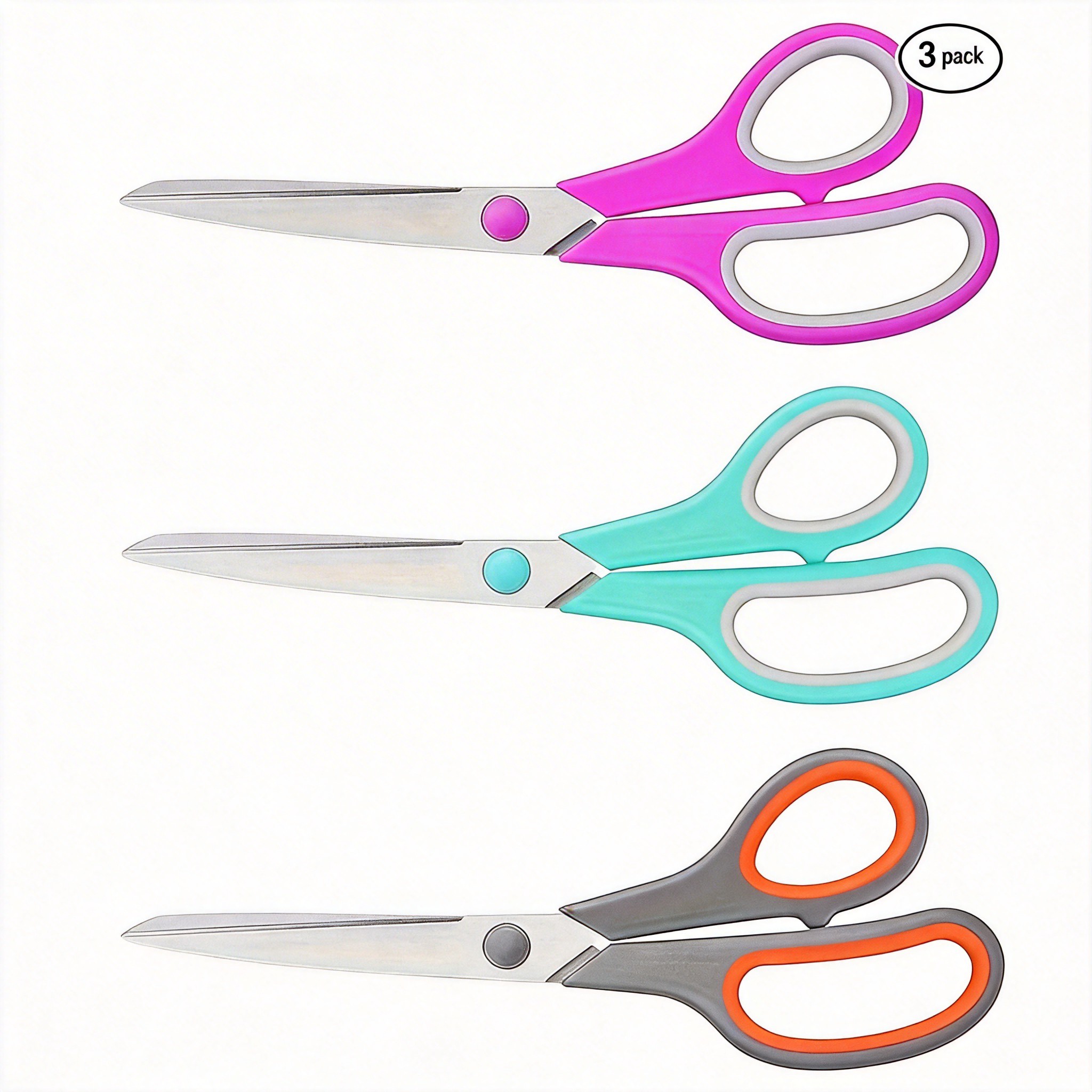 Multifunctional scissors, 3-piece large pack, stainless steel sharp scissors, suitable for office, home, school, sewing, fabric and handicraft supplies, multi-purpose.