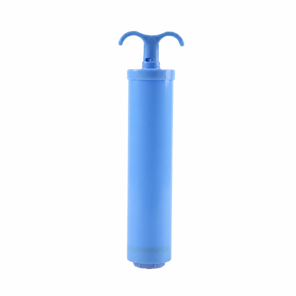 This blue manual air pump features a simple pull-ring design. It quickly extracts air from vacuum storage bags, making it a great helper for tidying up and organizing your home.