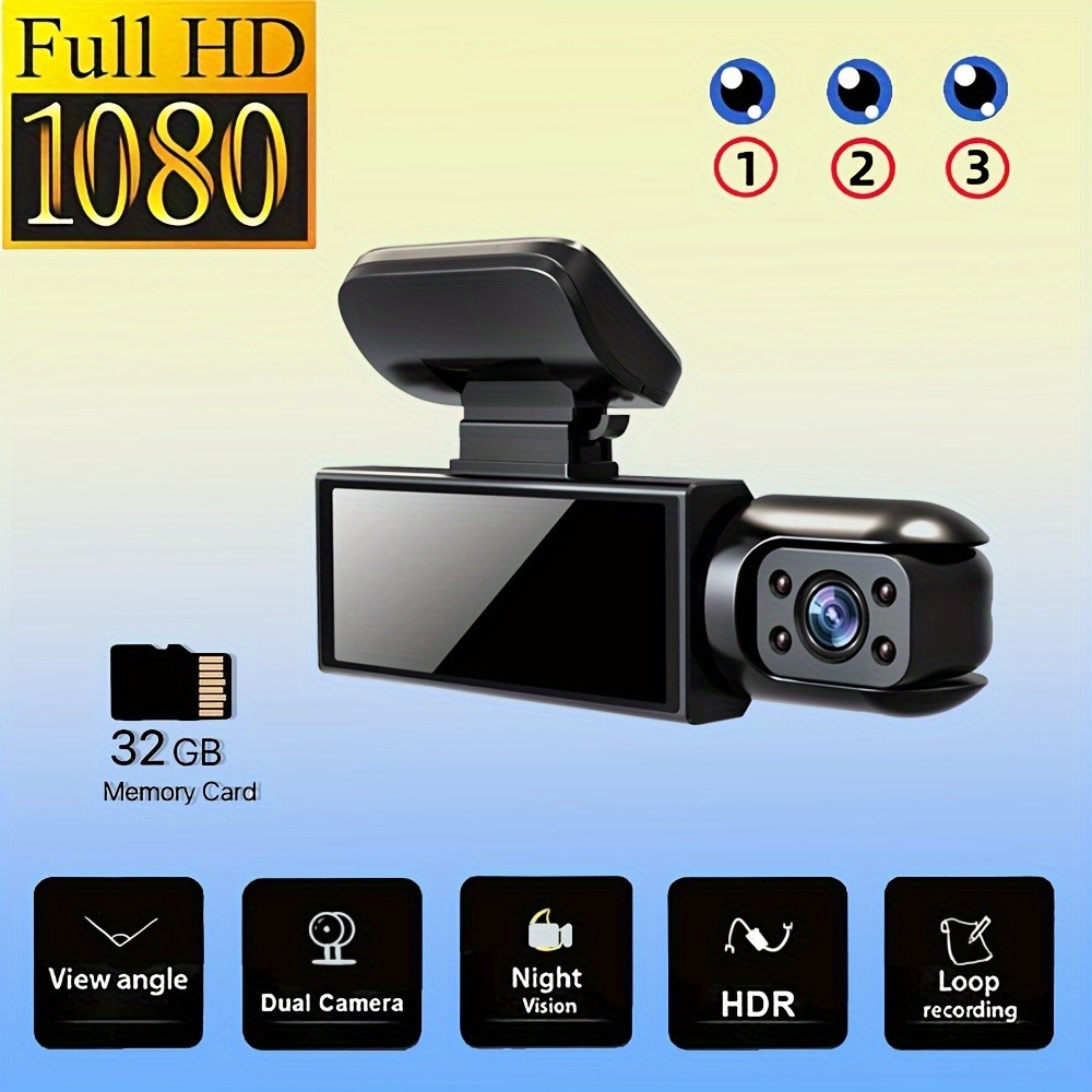 M8 Dash Cam with 32GB Card - Full HD 1080P - Night Vision - Wide Angle Lens - Loop Recording - Parking Mode - for Cars Trucks SUVs