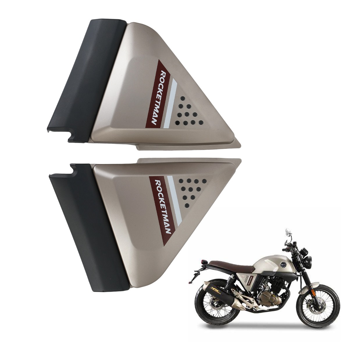 适配 ROCKETMAN 250（2023 款）摩托车专用侧边护板边盖一对。
