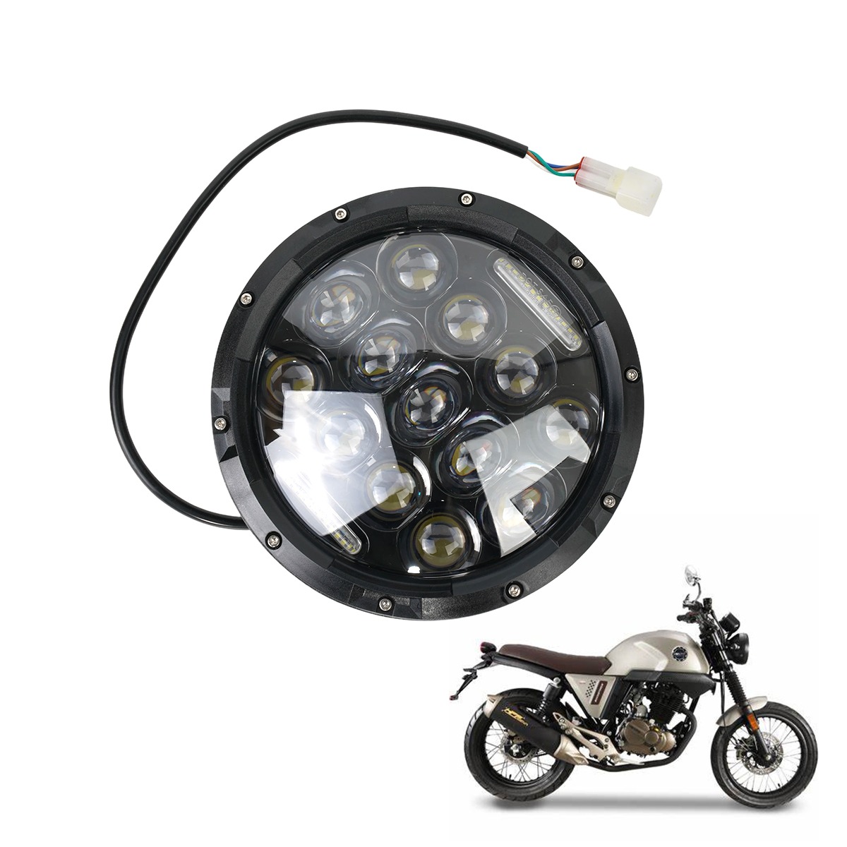 适配 ROCKTEMAX250（2023）车型的摩托车 LED 前大灯，亮度高照射范围广，防水耐用，大幅提升夜间骑行视野与安全性。