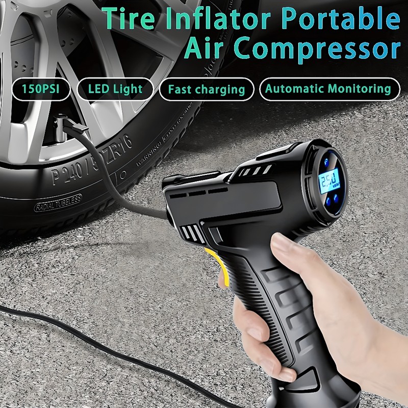 Portable Air Compressor for Car Tires - 12V Cigarette Lighter Powered Tire Inflator with Digital Pressure Gauge, Auto Shutoff & LED Light for Emergency Use