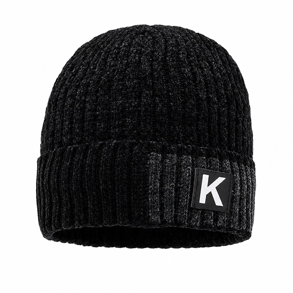 K label chenille ribbed knit beanie, thick soft warm, simple letter winter hat