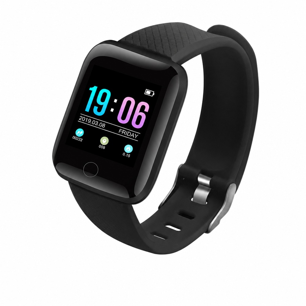 116S square color screen smart bracelet with silicone strap, heart rate & blood pressure monitor, waterproof fitness watch