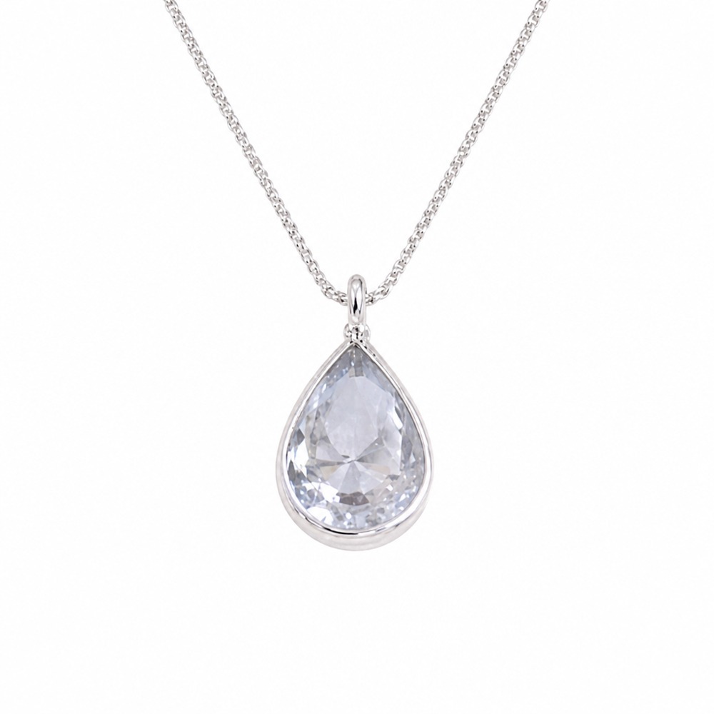Simple silver teardrop zircon clavicle chain, shiny pear-shaped crystal pendant, versatile women decorative necklace