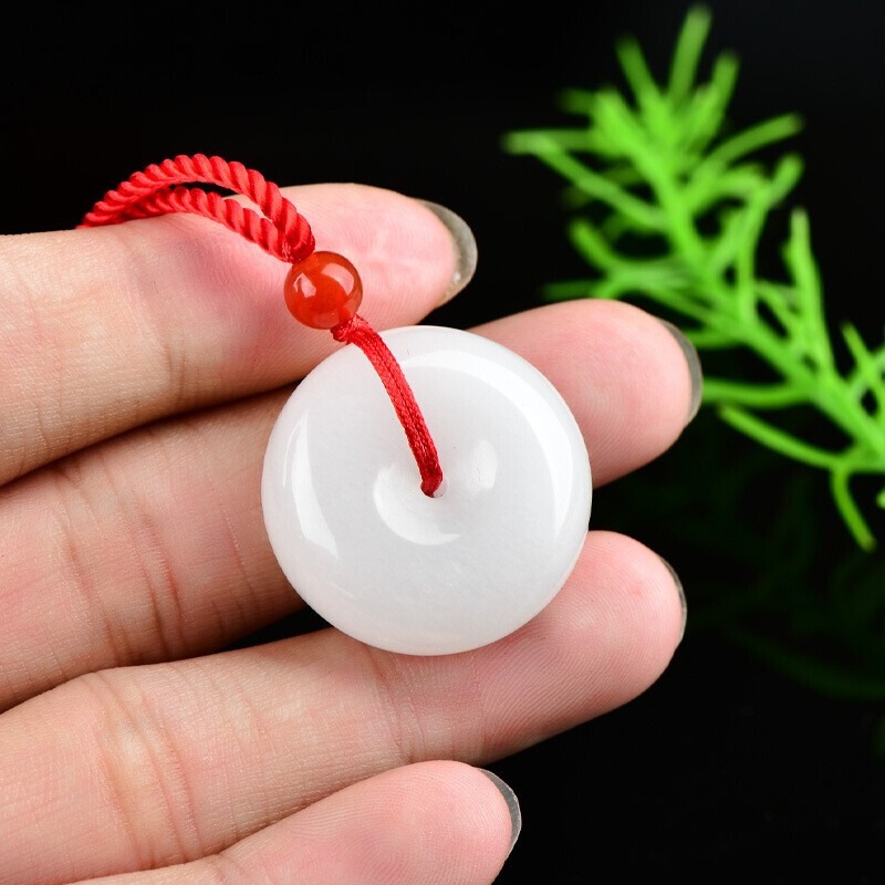 Jade Pendant Necklace - Unisex Golden Silk Jade Peace Knot Pendant with Free Adjustable Hanging Rope (Random Color), a Perfect Gift for Couples, Men and Women