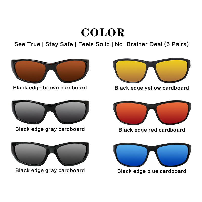 6-Pack Cycling Sunglasses Set - UV Protection & Polarized Lenses | Anti-Slip Nose Pads | Lightweight & Durable for Outdoor Sports
