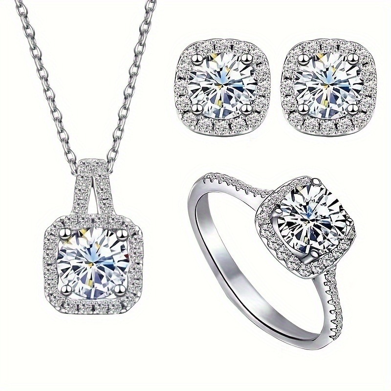 Womens 4 Piece Jewelry Set with Natural Stone Elegant Ring Earrings Necklace Clavicle Chain Luxury Gift