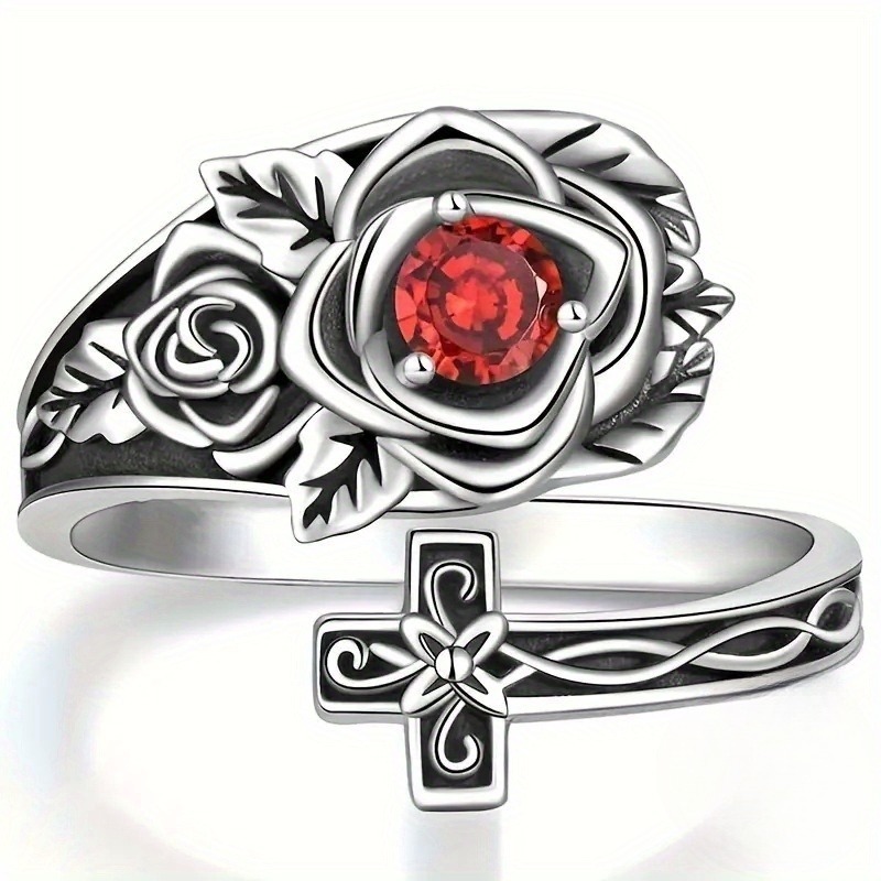 Adjustable Ring Bracelet for Women - Hypoallergenic Nickel-Free Luxury Jewelry with Red Cubic Zirconia Rose Gift for Her