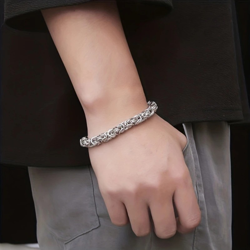 Vintage Braided Titanium Steel Bracelet for Men - Hip Hop Minimalist Chain Style, Durable Stainless Steel Handmade Link Brace