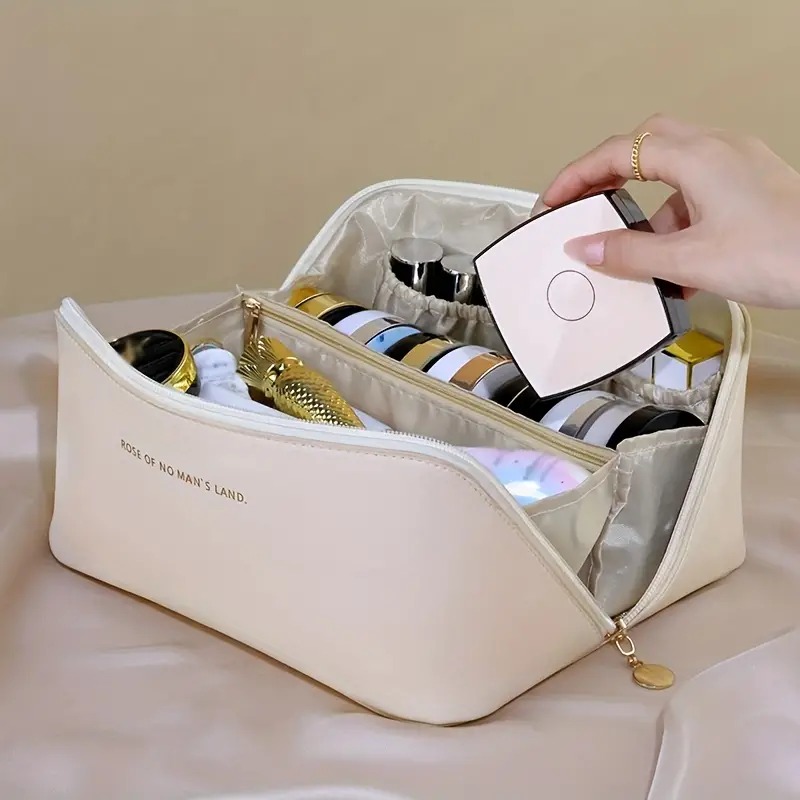 Simple Large-Capacity Makeup Bag: Layered Storage Design, Waterproof & Wear-Resistant, Easy to Clean, Perfect for Carrying Cosmetics and Skincare Products On-the-Go