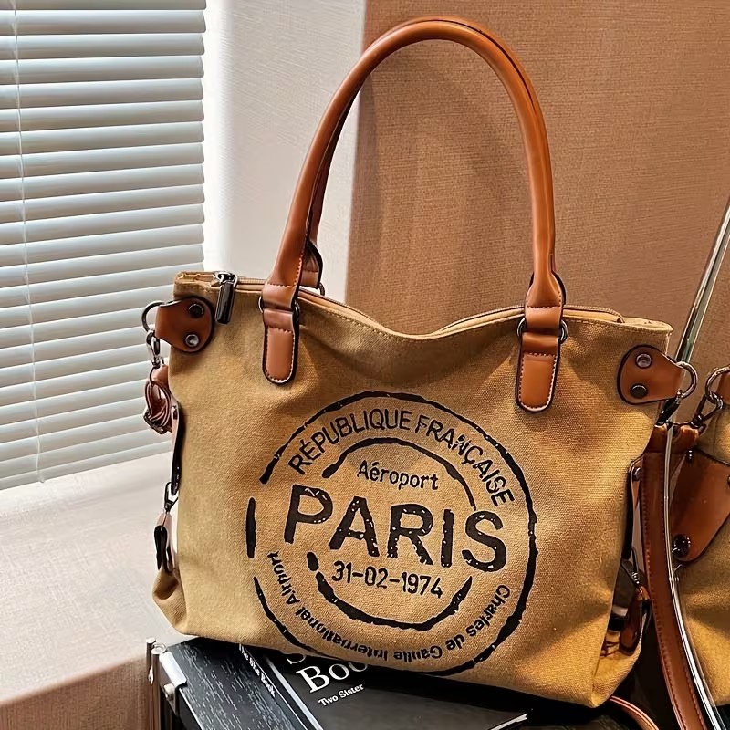 Khaki Parisian Tote Bag: Large Capacity, Lightweight & Durable, Minimalist & Versatile for All Styles, Practical & Stylish for Commuting, Shopping & Travel