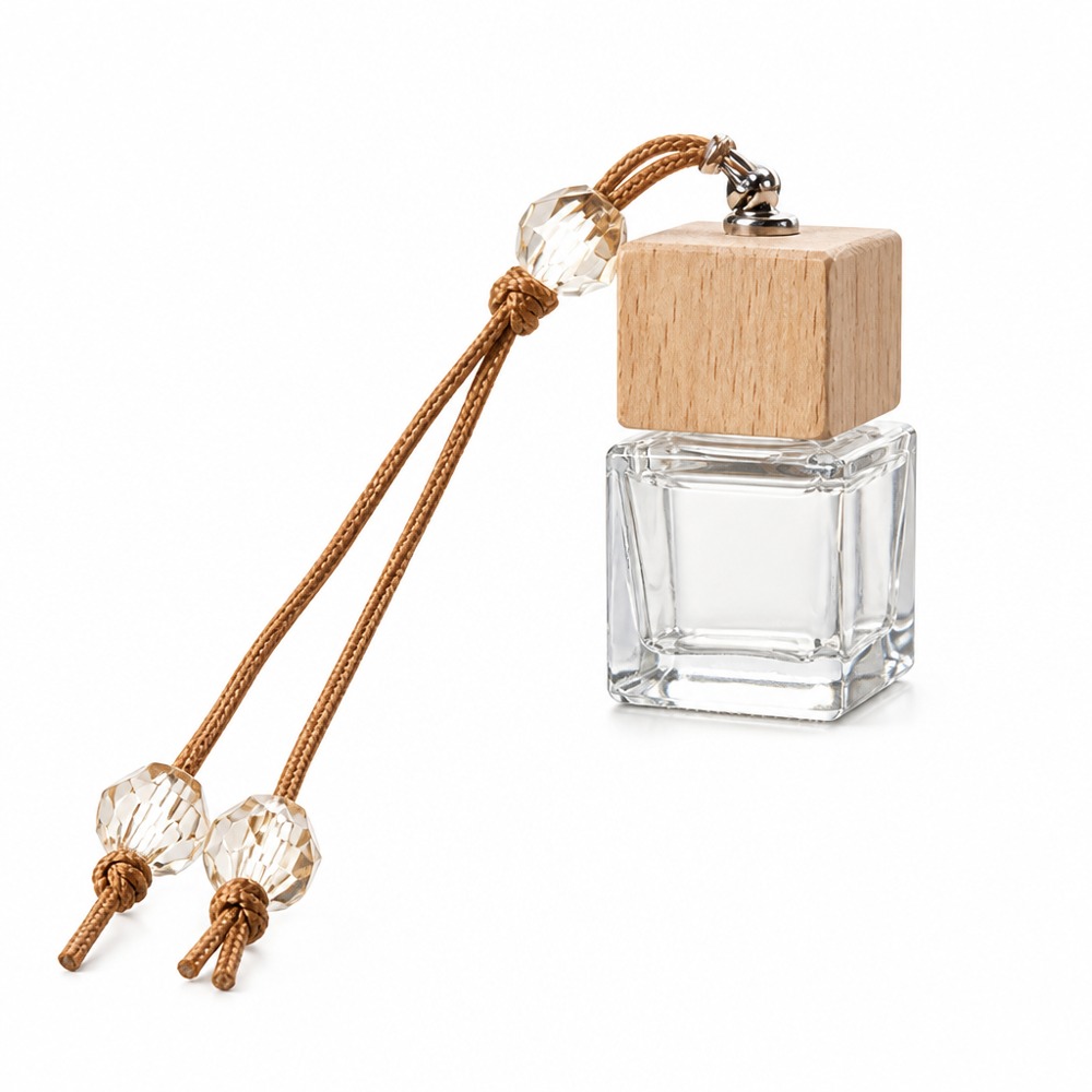 10ml glass bottle hanging car air freshener with solid wood cap for long-lasting fragrance, fire-free aromatherapy ornament for car hanging