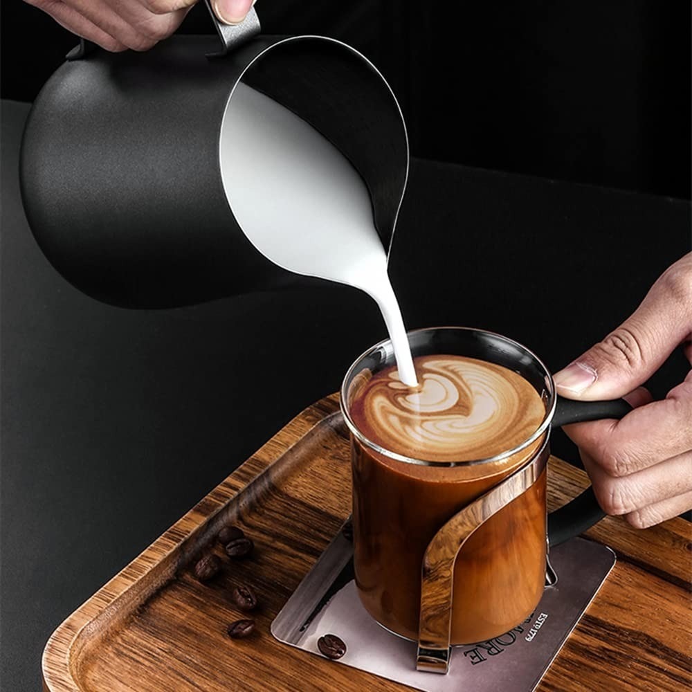 Milk Frothing Pitcher, Stainless Steel Creamer Non-Stick Teflon Frothing Pitcher 20 oz (600 ml), Matte Finish